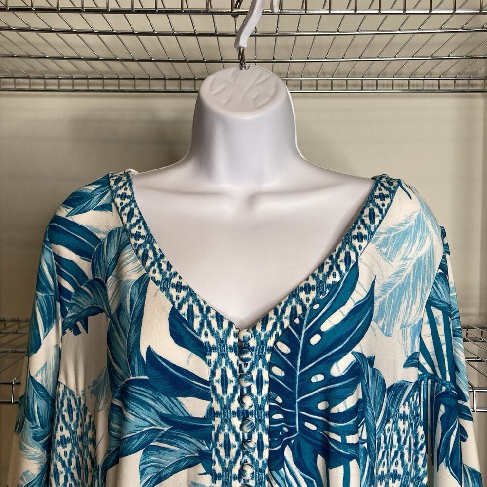 Potpourri Womens Blue White Floral Peasant Tunic Top Size 1X Cottagecore Country - Picture 7 of 11